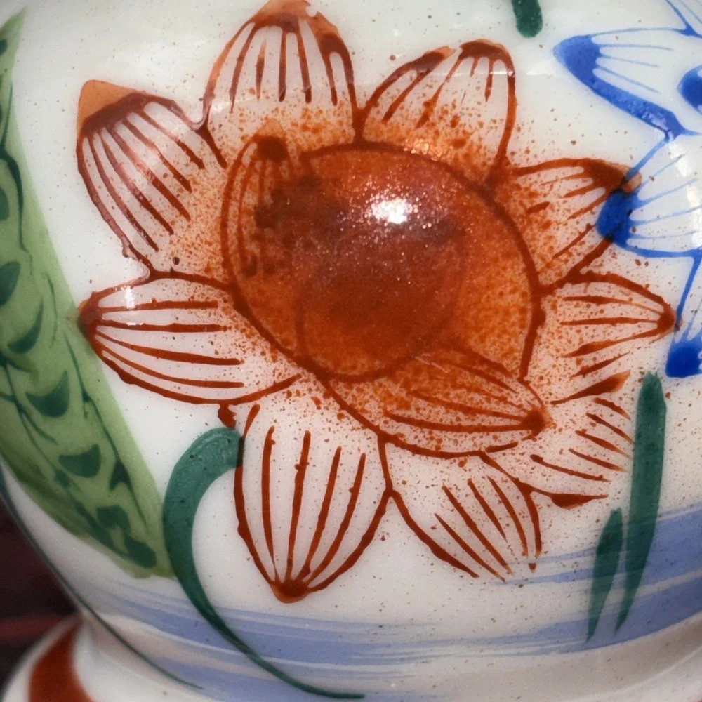 Vintage Japanese Buddhist Altar Lotus Flower Bud Vase Hand Painted Made In Japan